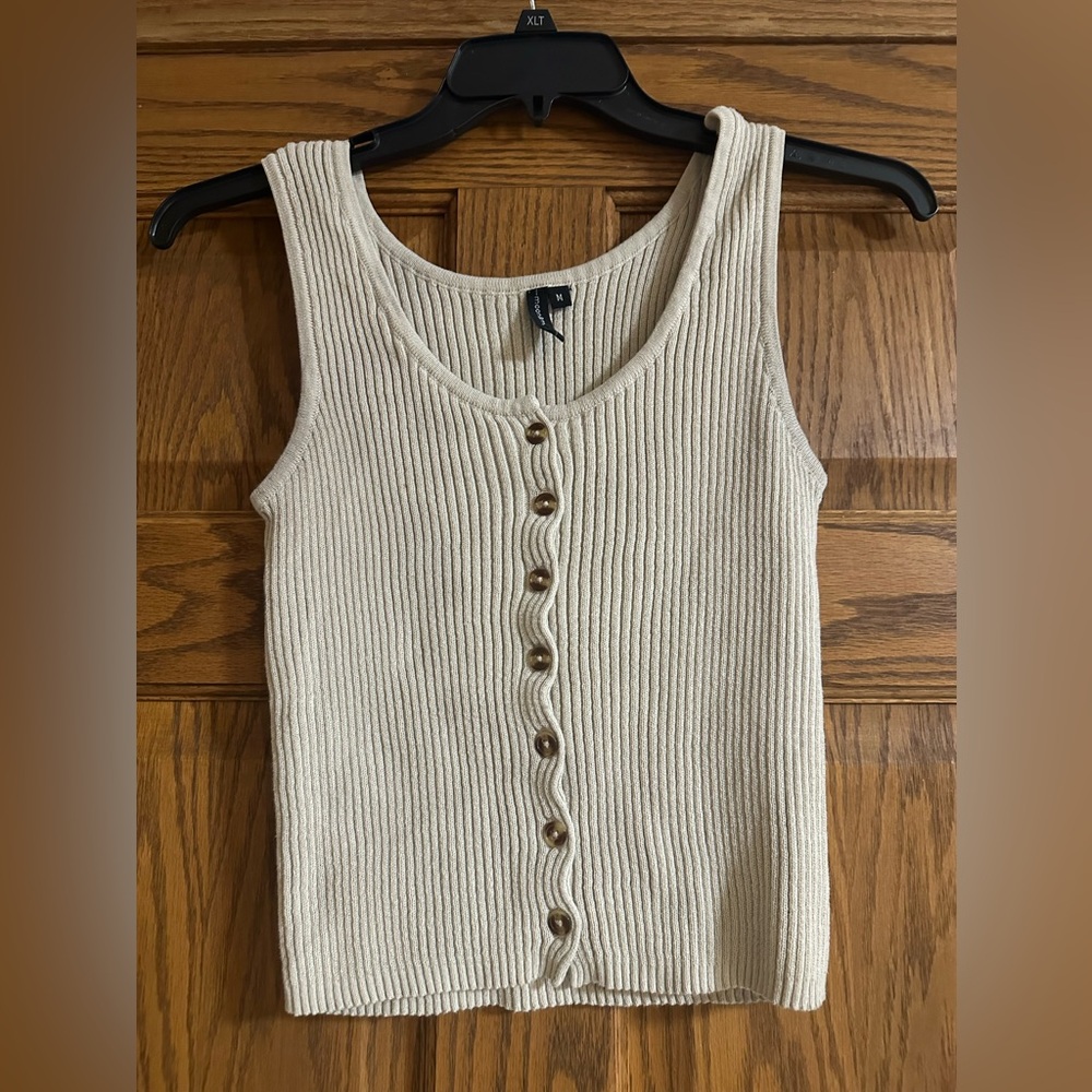 Women’s Moon and Madison Ribbed Button-Front Tank Top - Cream Size M